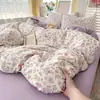 Juego de cuatro piezas Clase A, estilo nuevo, algodón puro lavado, ropa de cama sencilla, sábana, funda de edredón, sábana bajera, juego de tres piezas para dormitorio de estudiante 4