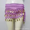 Corrente de Cintura para Dança do Ventre com Moedas Douradas no Atacado, Lenço de Cintura para Performance de Dança Indiana, Lenço de Quadril com Três Camadas de Moedas Penduradas, Cinto de Chiffon, Cortina de Bumbum