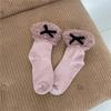 Calcetines de mujer de felpa de pelo de conejo engrosada para Otoño e Invierno, calcetines de longitud media hasta la pantorrilla, con lazo, coloridos, de lana de cordero, con encaje, engrosados