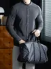 Contiene Lana y Seda de Morera Camiseta de Manga Larga de Cuello Alto para Hombre, Versátil Camiseta Base para el Viaje de Otoño