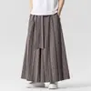 Verão 2026 Novo Amazon Plus Size Calças Masculinas de Algodão e Linho Moda Cruzada Roupas Masculinas Calças Listradas de Perna Larga Estilo Chinês