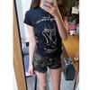 Shorts Jeans Camuflado Estilo Hot Girl Americana para Mulheres Verão 2025 Novo Estilo Workwear Cintura Baixa Elástico Efeito Emagrecedor Justo no Corpo Hot Pants