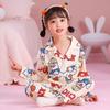 Pijama Infantil Feminino Primavera e Outono Manga Longa Crianças Pequenas, Médias e Grandes Roupa de Casa Estilo Princesa Cardigã com Lapela