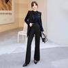 Moda Feminina Elegante Terno Outono Novo Terno Colete Slim Camiseta Calça Reta Terno de Três Peças com Colete