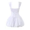 Estilo puramente seductor, corsé de ballenas de un solo hombro en la cintura, falda abullonada floral, vestido corto, vestido de tirantes ajustado para mujer en verano