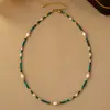 Collar vintage de perlas de agua dulce de malaquita para mujer, cadena de clavícula Mori, elegante collar de cuentas superpuestas de alta gama, joyería