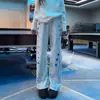 Pantalones deportivos tipo tie-dye floral blanco bordados estilo americano para hombre, nueva colección de otoño, pantalones de peso pesado con pierna curva, corte inclinado y diseño de pierna recta ligeramente acampanada