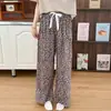 Calças de pijama de seda de algodão feminino Primavera e verão Nova Internet Popular Cintura alta Calças de perna larga Roupa externa Primavera e outono Tamanho grande Calças de ar condicionado doméstico