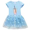 Nuevo Vestido de Niña Transfronterizo 2023 Algodón Estampado 3D Dibujos Animados Estrella Luna Malla Manga Corta Vestido de Princesa