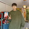 Sudadera de ante para hombre con cuello redondo para primavera y otoño, estilo moderno de Hong Kong, top tipo jersey holgado, camiseta básica de talla grande para pareja