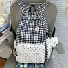 Mochila fresca de cuadros de alto valor, bolsa escolar para estudiante, color block de encaje, múltiples tamaños, mochila de viaje para primaria y secundaria