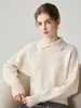 Com gola e acinturado! Suéter 100% caxemira pura para mulheres, novo pulôver de manga comprida para outono e inverno, blusa básica de tricô para o dia a dia