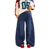 Jeans Masculino de Marca Tendência Design Retrô Americano Bolso Grande Sabre Calça Casual Solta de Perna Larga Bordado Comprimento no Chão