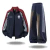 Sudadera con Capucha y Cremallera a Bloques de Color con Tres Rayas Estilo Americano Moda Versátil Holgada Tendencia Marca Hombres Mujeres Pantalones Casuales Conjunto Deportivo