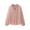 Coreia do Sul Chique Vit Girl Outono Versátil Solto Estilo Preguiçoso Suéter Gola Redonda Estampado Manga Longa Blusa Top para Mulheres