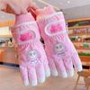 Guantes de esquí para niños Sanrio Kulomi de invierno para bebés, bonitos, cálidos, forrados con vellón, gruesos, impermeables para la nieve para niñas.