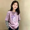 Camiseta de Manga Larga con Retazos para Niñas, Nuevo Estilo Primavera y Otoño 2026, Top Casual de Algodón Puro para Niños, Ropa de Otoño para Niños Mayores
