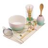 Juego de Ocho Piezas de Cerámica Degradado Matcha, Taza de Té Rosca Estilo Japonés, Malla Filtrante, Batidor de Bambú para Té, Herramientas de Entretenimiento de Té de la Dinastía Song, Herramientas para Hacer Té