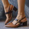 Sandalias de tacón alto para mujer para el verano de 2025, estilo nuevo, punta cerrada, punta fina, sandalias romanas de una sola tira, corte bajo, sandalias de tacón alto de tacón grueso