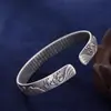 Pulsera Vintage Corazón de Loto Sutra con Relieve de Loto, Diseño Abierto, Estilo Antiguo, Pulsera de Flor Estilo Chino para Mujer, Regalo para el Cumpleaños de Mamá
