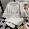 Camiseta de Manga Corta con Estampado de Letras de Cachorro de Dibujos Animados Estilo Americano Ins Marca de Tendencia Diseño Casual Holgado Tops para Pareja