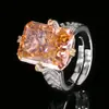 Outono e inverno novo joia Huabi cobre banhado a ouro diamante de alto carbono flor de gelo diamante quadrado estilo retrô anel feminino 12*16