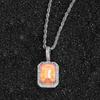 Venta Caliente Europea y Americana Mocha Fluorescente Cuadrado Sólido Zircón Color Piedra Colgante Hip-Hop Microincrustado Zircón Collar para Hombres y Mujeres