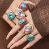 Anillo de Acero Inoxidable con Piedra de Vidrio Incrustada y Esmalte Vintage, Anillo para Dedo Índice de Bloques de Color Lujosos y Hermosos