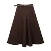 Saia A-line estilo Hong Kong retrô com cinto para mulheres, nova moda outono e inverno, saia longa de retalhos versátil e simples com bolsos duplos