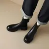 Botas Martin de couro macio para mulheres, novo estilo outono e inverno 2026, botas elásticas, com sola grossa, forradas com fleece, botinhas estilo britânico, sapatos de ajuste slim