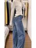 Jeans Rectos Lavados Retro Estilo Americano para Mujer Verano Nuevo Cintura Baja Sueltos Adelgazantes Sumergidos Pantalones de Pierna Ancha