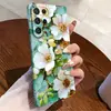 Funda de teléfono floral tridimensional chapada en oro estilo coreano para niñas, funda rígida de película de alta gama para Samsung Galaxy S24 Ultra