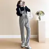 Suspensórios para grávidas para outono e inverno 2024 nova moda moda tendência mãe solto slim forrado com fleece calças de perna larga peça básica