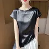 Venta al por mayor del fabricante Satén de Seda Texturizado Nuevo Estilo Tops Irregulares Moda Cuello Redondo Elegantes Camisetas de Gama Alta