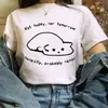 Camiseta con Estampado Lindo de Gato de Dibujos Animados para Mujer Estilo Harajuku Estampado Regular Moda Cuello Redondo Verano Nueva Multifuncional para Mujer