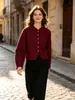 Comércio Exterior Amazon Transfronteiriço Mais Vendido Roupas Femininas Outono 2026 Novo Casaco Curto de Lã Bicolor Gola Redonda Estilo Chinês