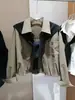 Camisa de alta gama 2026 azul marino con cuello, de manga larga para mujer, nuevo top con diseño de patchwork estilo coreano, camisa de moda para primavera y otoño