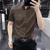 Camisa de manga curta stretch de alta qualidade e resistente a rugas para homens, fina de verão, slim fit, casual de negócios, camisa masculina de seda gelada