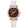 1 pieza - Reloj de cuarzo de moda para mujer con esfera en forma de corazón de pedrería y correa de cuero para mujer