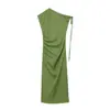 Atacado de Roupas Femininas Transfronteiriças Estilo Europeu e Americano Verão 2026 Nova Moda Cor Sólida Slim Fit Vestido com Fenda no Ombro