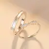 Anillos de Promesa Populares de Plata Pura S999 para Pareja, un Par de Anillos Ajustables de Lujo Ligero para Mujer, Regalo de Nicho de Gama Alta para San Valentín