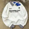 Sudadera de Retazos con Cuello Polo Falsa de Dos Piezas Versátil, Estilo Perezoso y Relajado para Hombres y Mujeres, Top Casual Retro Holgado para Otoño e Invierno