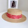 Chapéu de Palha Fedora de Ráfia com Topo Plano Estilo Férias Boêmio Fita de Cetim de Seda Tie-Dye Chapéu de Sol de Verão para Mulheres