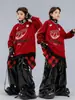 Ropa Hip-Hop para Niños Moda Urbana de Street Dance Outfit Traje Rojo con Llamas para Niños Atuendo de Presentación Fresco y Elegante para Niños Hip-Hop