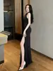 Vestido de Noche Negro para Mujer 2026 Estilo Nuevo de Gama Alta Elegante Cuello Halter Anfitrióna Sexy Cola de Pez Abertura Vestido Largo