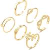 Juego Popular de 6 Anillos Ajustables de Amazon para Mujer, Juego de Anillos Apilables para Nudillos de Dedos con Forma de Flecha, Corazón y Ola