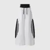 YECHUAN# Calça Feminina Casual Esportiva Solta Patchwork Retrô Americano Falsa de Duas Peças Cintura Dupla Perna Larga Perna de Tesoura Longa