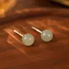 Pendientes de Plata S999 con Jade Natural Hetian para Mujer, Estilo Retro Simple de Alta Gama, Nuevos Pendientes Populares al por Mayor 2025
