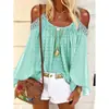 Fc658 En Stock Comercio Exterior Transfronterizo Ropa de Mujer, Fresco Estilo Bohemio Hueco en el Hombro Camiseta de Manga Larga y Top de Tirantes