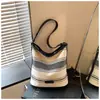 Bolso de hombro a rayas de algodón y lino vintage transfronterizo, bolso de mano de gran capacidad para viajes de vacaciones, bolso versátil de estilo étnico para debajo del brazo para mujer